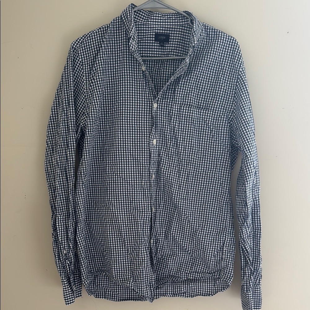 J.Crew Navy Blue and White Gingham Shirt